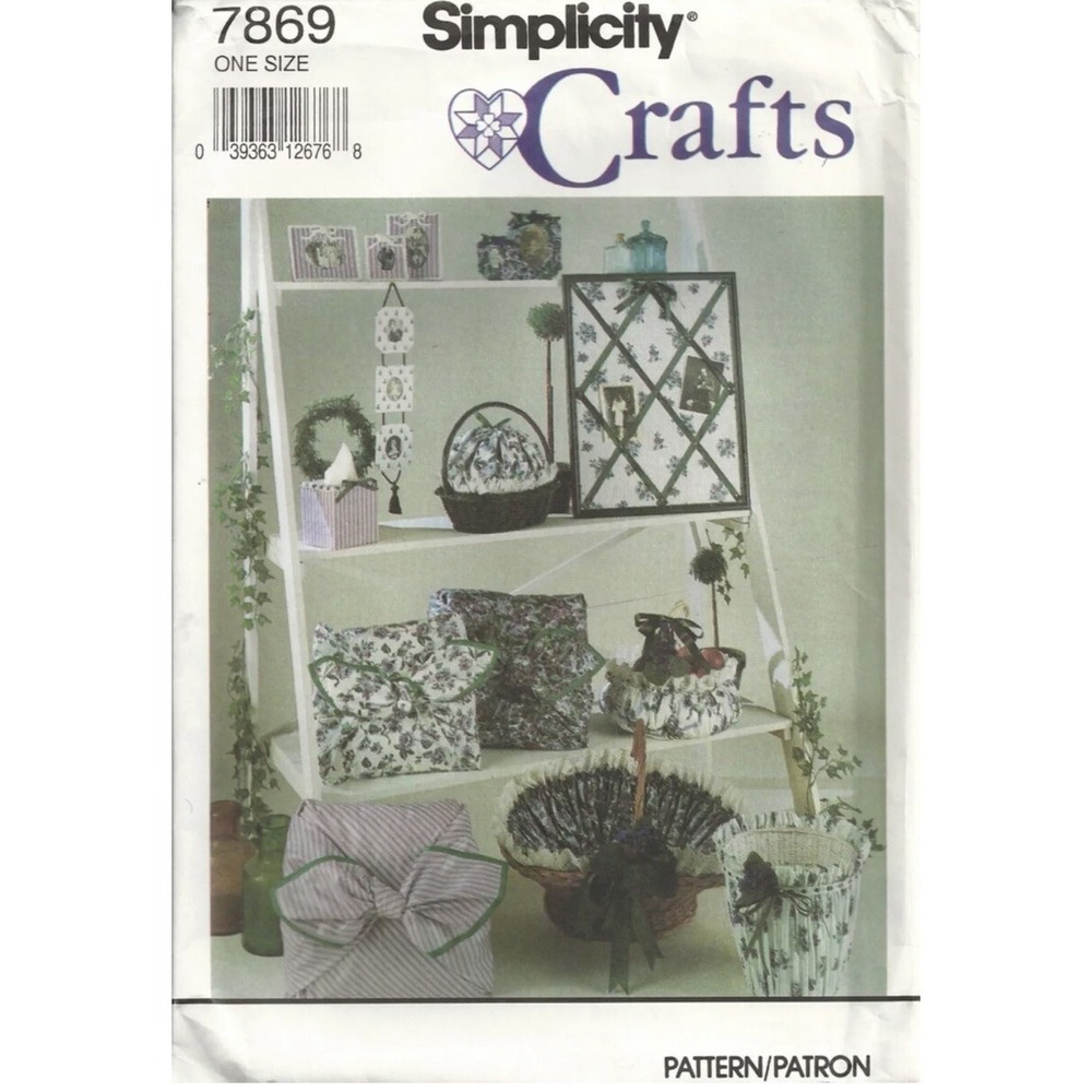 SIMPLICITY 7869 PICTURE FRAMES, TISSUE BOX, PILLOW, BASKETS SEWING PATTERN VTG